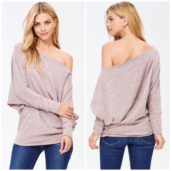 Gray Off Shoulder Marbled Knit Sweater - Picture 6 of 6